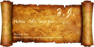Hohn Jávorka névjegykártya